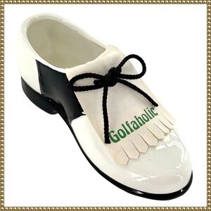 Vintage Golfaholic Russ Ceramic Golf Shoe Tee Caddy Trinket Dish Planter